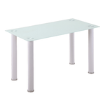 HOMCOM Tavolo Rettangolare Moderno da Cucina e Soggiorno, Gambe Rotonde in Metallo e Piano in Vetro Temperato, 120x60x75cm, Bianco