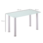 HOMCOM-Tavolo-Rettangolare-Moderno-da-Cucina-e-Soggiorno-Gambe-Rotonde-in-Metallo-e-Piano-in-Vetro-Temperato-120x60x75cm-Bianco