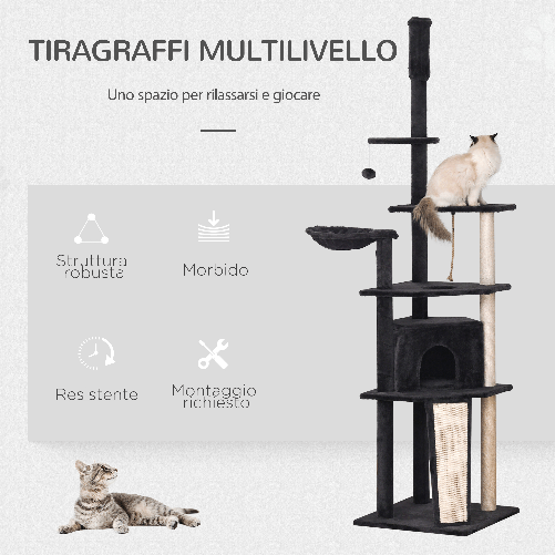 PawHut-Tiragraffi-per-Gatti-Multilivello-Alto-210-240cm-con-Cuccia-e-Amaca