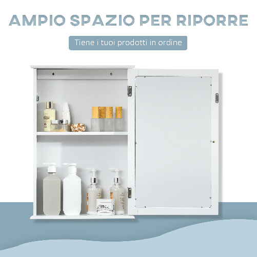 kleankin-Mobiletto-Bagno-Pensile-con-Specchio-e-Anta-a-Chiusura-Magnetica-41x14x60cm---Bianco