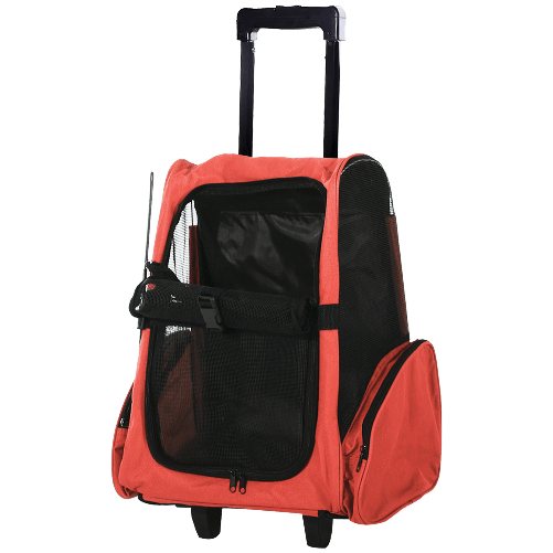 PawHut-Trasportino-Zaino-2-in-1-per-Cani-e-Gatti-con-Tasche-Laterali-Maniglia-Telescopica-e-Ruote-42x25x55cm-Rosso