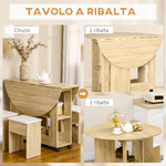 HOMCOM-Set-Tavolo-e-Sedie-5-Pezzi-in-Truciolato-Tavolo-Rotondo-con-2-Ripiani-Aperti-e-4-Sgabelli-Moderni