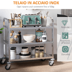 HOMCOM-Carrello-da-Cucina-3-Ripiani-Aperti-4-Ruote-Omnidirezionali-con-2-Freni-Cuscinetti-Anti-Collisione-in-Acciaio-Inossidabile-430-Argento-85x45x90cm