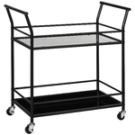 HOMCOM Carrello da Cucina a 2 Livelli con Piani in Vetro Temperato, 4 Ruote e Struttura in Metallo, 75x40x80 cm, Nero