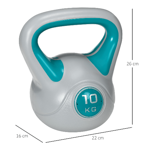 SPORTNOW-Kettlebell-10kg-in-PU-e-Sabbia-con-Base-Piatta-e-Impugnatura-per-Stacchi-Squat-e-Sollevamenti-22x16x26-cm-Verde-Scuro