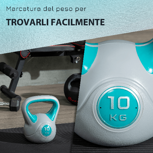 SPORTNOW-Kettlebell-10kg-in-PU-e-Sabbia-con-Base-Piatta-e-Impugnatura-per-Stacchi-Squat-e-Sollevamenti-22x16x26-cm-Verde-Scuro