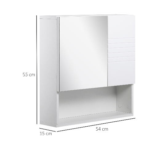 kleankin-Armadietto-Specchiera-Bagno-Mobiletto-Bagno-Pensile-con-Fissaggio-a-Muro-54x15x55cm-Bianco