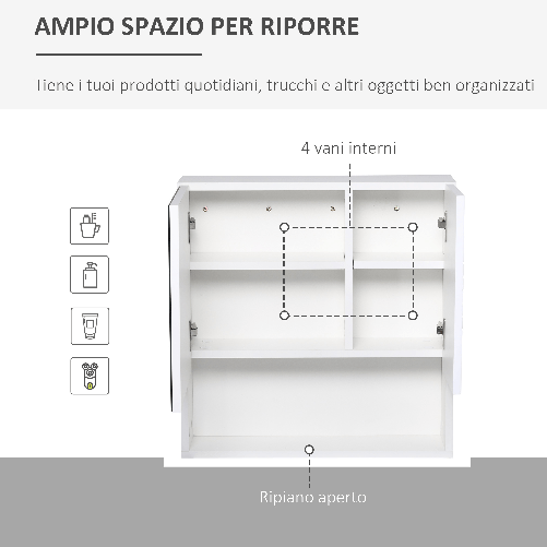 kleankin-Armadietto-Specchiera-Bagno-Mobiletto-Bagno-Pensile-con-Fissaggio-a-Muro-54x15x55cm-Bianco