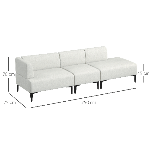 HOMCOM-Divano-Moderno-Modulabile-a-3-Sezioni-in-Tessuto-con-Gambe-in-Acciaio-250x75x70cm-Crema