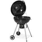 Outsunny Barbecue a Carbonella con Coperchio e Termometro Doppia Griglia in Metallo Nero