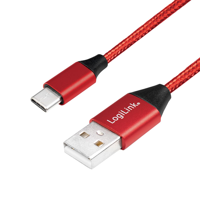 Logilink---Cavo-USB---Da-USB-C--M--a-USB--M----USB-2.0---5-V---3-A---30-cm---Rosso-RAL-3024--CU0147-