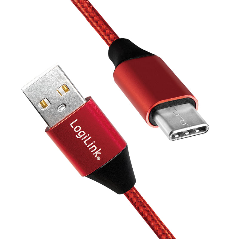 Logilink---Cavo-USB---Da-USB-C--M--a-USB--M----USB-2.0---5-V---3-A---30-cm---Rosso-RAL-3024--CU0147-