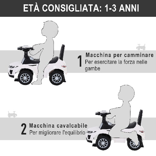 HOMCOM-Macchina-Cavalcabile-Giocattolo-per-Bambini-12-36-Mesi-Macchina-a-Spinta-con-Vano-Contenitore-e-Schienale-Bianca