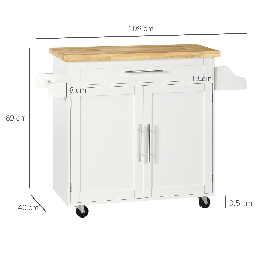 HOMCOM-Carrello-da-Cucina-con-Cassetto-Portaspezie-Armadietto-e-4-Ruote-109x40x89cm-Bianco