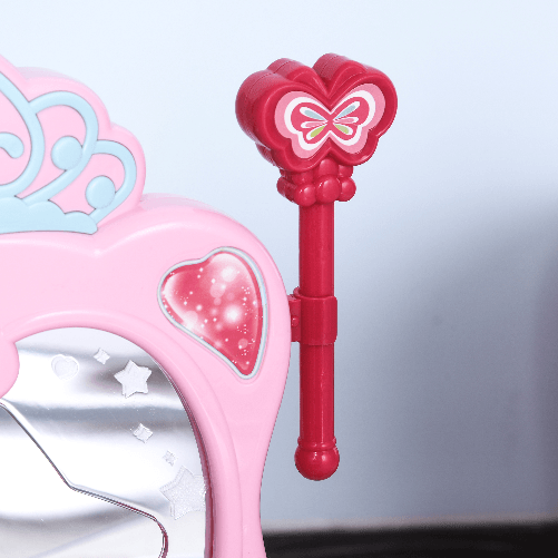 HOMCOM-Postazione-Trucco-Giocattolo-per-Bambine-con-Sgabello-Luci-Suoni-e-Accessori-44x28x67-cm-Bianca-e-Rosa