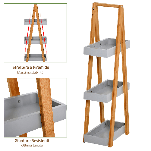 Kleankin-Scaffale-Salvaspazio-da-Bagno-in-MDF-e-Bambu-Forma-a-Piramide-con-3-Mensole-Color-Legno-e-Grigio-30x18x81cm