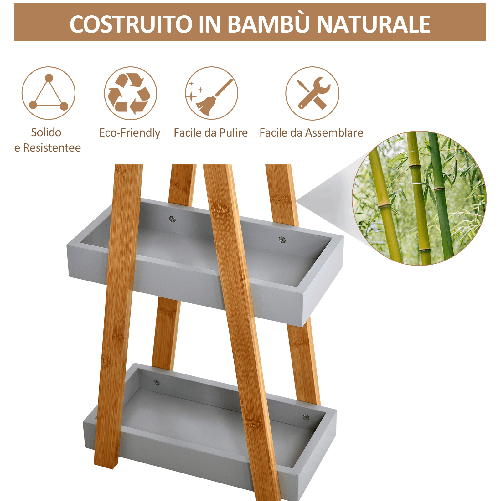 Kleankin-Scaffale-Salvaspazio-da-Bagno-in-MDF-e-Bambu-Forma-a-Piramide-con-3-Mensole-Color-Legno-e-Grigio-30x18x81cm