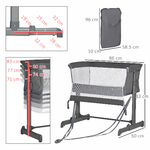 HOMCOM-Culla-Fianco-Letto-con-Altezza-Regolabile-Lettino-Co-Sleeping-Pieghevole-con-Tessuto-a-Rete-e-Borsa-di-Trasporto-86x50x83cm-Grigio