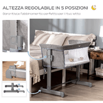 HOMCOM-Culla-Fianco-Letto-con-Altezza-Regolabile-Lettino-Co-Sleeping-Pieghevole-con-Tessuto-a-Rete-e-Borsa-di-Trasporto-86x50x83cm-Grigio