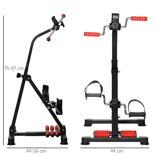 HOMCOM-Pedaliera-per-Braccia-e-Gambe-da-Divano-e-Poltrona-con-Schermo-LCD-Altezza-e-Resistenza-Regolabile-in-Acciaio-56x44-56x75-97cm-Nera-e-Rossa