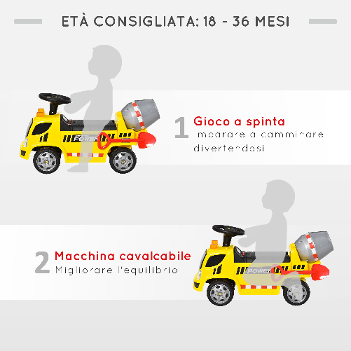 HOMCOM-Macchina-per-Bambini-Cavalcabile-Eta-18-36-Mesi---Giallo