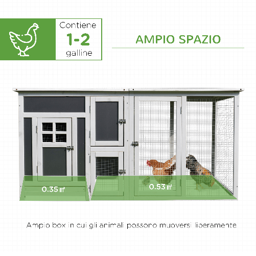 PawHut-Pollaio-per-Galline-Ovaiole-da-Esterno-con-Tetto-Impermeabile-e-Zona-di-Corsa-Nidificazione-in-Legno-160x75x80-cm-Grigio-e-Bianco