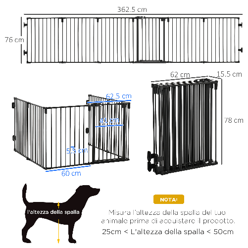 PawHut-Cancelletto-di-Sicurezza-Pieghevole-6-Sezioni-Cancellino-Barriera-per-Cani-in-Acciaio---Nero