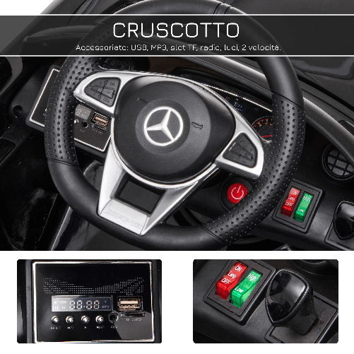 HOMCOM-Macchinina-per-Bambini-Elettrica-12V-con-Licenza-Mercedes-AMG-GTR-Velocita-3-5km-h-Telecomando-Luci-e-Suoni-Nera