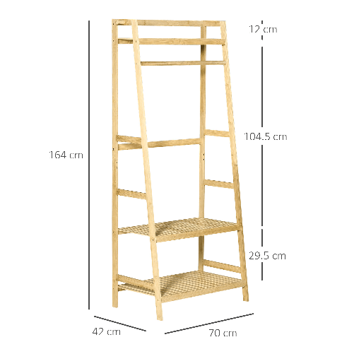 HOMCOM-Appendiabiti-in-Legno-di-Bambu-da-Terra-con-Ripiani-70x42x164cm-Colore-Legno