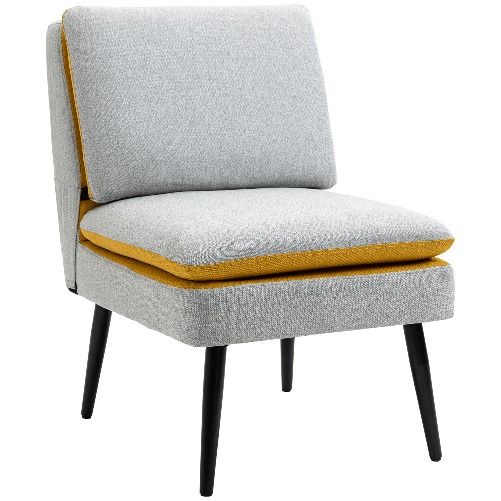 HOMCOM-Poltroncina-di-Design-Imbottita-con-Gambe-in-Acciaio-e-Tessuto-Grigio-e-Giallo-58x75x85cm