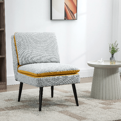 HOMCOM-Poltroncina-di-Design-Imbottita-con-Gambe-in-Acciaio-e-Tessuto-Grigio-e-Giallo-58x75x85cm