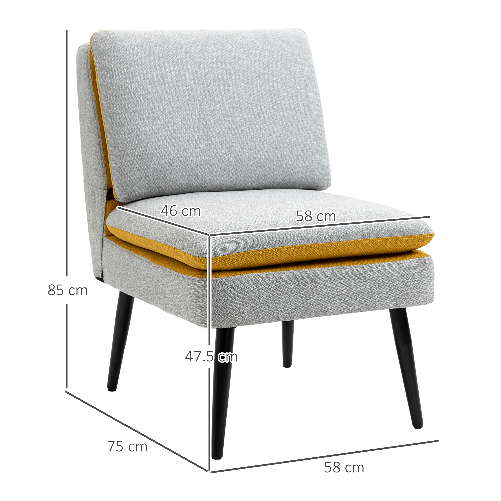 HOMCOM-Poltroncina-di-Design-Imbottita-con-Gambe-in-Acciaio-e-Tessuto-Grigio-e-Giallo-58x75x85cm