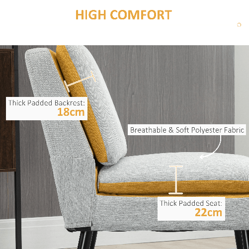 HOMCOM-Poltroncina-di-Design-Imbottita-con-Gambe-in-Acciaio-e-Tessuto-Grigio-e-Giallo-58x75x85cm