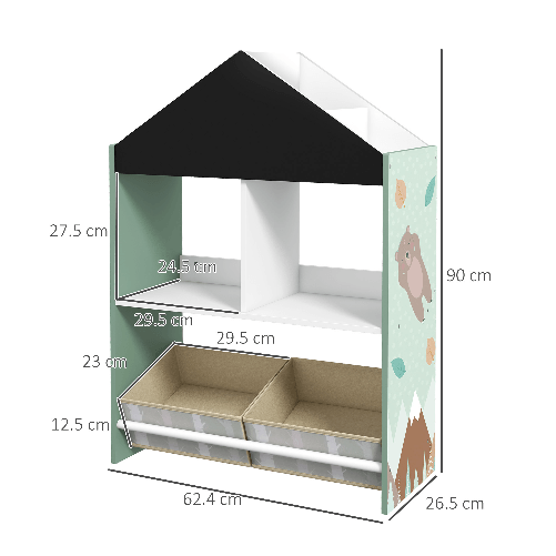 ZONEKIZ-Scaffale-Portagiochi-per-Bambini-con-Ripiani-e-Cassetti-Rimovibili-Verde