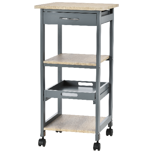 HOMCOM-Carrello-da-Cucina-Portavivande-con-Cassetto-2-Ripiani-e-Vassoio-Estraibile-37x37x76cm-Grigio