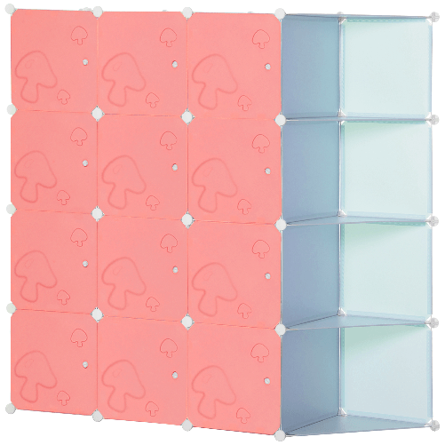 HOMCOM-Mobile-Scarpiera-Modulare-Salvaspazio-a-Fungo-16-Cubi-in-Acciaio-e-PP-145x47x145-cm-Rosa-e-Blu