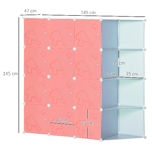 HOMCOM-Mobile-Scarpiera-Modulare-Salvaspazio-a-Fungo-16-Cubi-in-Acciaio-e-PP-145x47x145-cm-Rosa-e-Blu