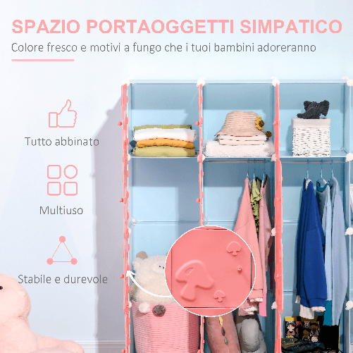 HOMCOM-Mobile-Scarpiera-Modulare-Salvaspazio-a-Fungo-16-Cubi-in-Acciaio-e-PP-145x47x145-cm-Rosa-e-Blu