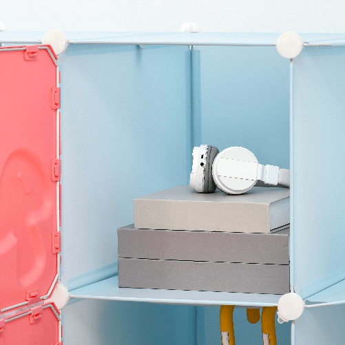 HOMCOM-Mobile-Scarpiera-Modulare-Salvaspazio-a-Fungo-16-Cubi-in-Acciaio-e-PP-145x47x145-cm-Rosa-e-Blu