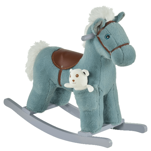 HOMCOM-Cavallo-a-Dondolo-in-Peluche-e-Legno-con-Suoni-e-Orsetto-Incluso-per-Bimbi-da-18-36-Mesi-65x26x55cm-Blu