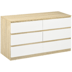 HOMCOM Cassettiera 6 Cassetti Moderna in Legno, 135x48x77cm, Bianco e Colore Legno