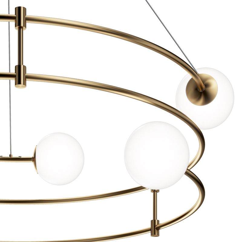 Lampadario-Minimal-Balance-In-Metallo-Oro-6-Luci-E-Diffusori-Sferici-Bianchi