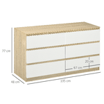 HOMCOM-Cassettiera-6-Cassetti-Moderna-in-Legno-135x48x77cm-Bianco-e-Colore-Legno