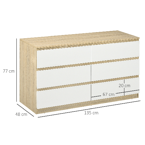 HOMCOM-Cassettiera-6-Cassetti-Moderna-in-Legno-135x48x77cm-Bianco-e-Colore-Legno