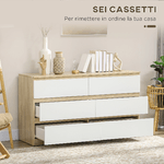 HOMCOM-Cassettiera-6-Cassetti-Moderna-in-Legno-135x48x77cm-Bianco-e-Colore-Legno