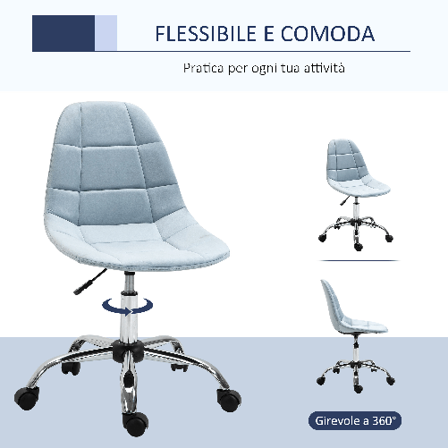 Vinsetto-Sedia-da-Ufficio-Ergonomico-Sedia-Girevole-Scrivania-Regolabile-Senza-Braccioli-Azzurro-59x59x81-91cm