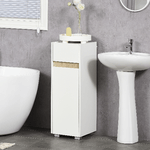 kleankin-Mobiletto-Bagno-con-Cassetto-e-Armadietto-con-Mensola-Regolabile-in-Legno-30x33x88cm-Bianco