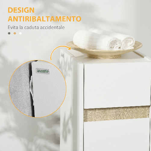 kleankin-Mobiletto-Bagno-con-Cassetto-e-Armadietto-con-Mensola-Regolabile-in-Legno-30x33x88cm-Bianco