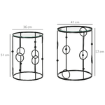 HOMCOM-Set-di-2-Tavolini-da-Caffe-Impilabili-in-Metallo-e-Vetro-Temperato-Ø41x57cm-e-Ø36x51cm-Nero