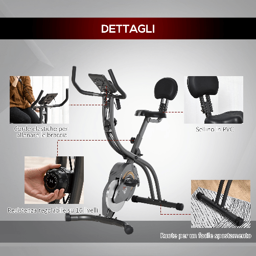 HOMCOM-Cyclette-Pieghevole-Resistenza-Regolabile-su-16-Livelli-Bici-da-Spinning-con-Elastici-per-Braccia-e-Schermo-LCD-Volano-6kg-113x65x120cm-Nero-Grigio